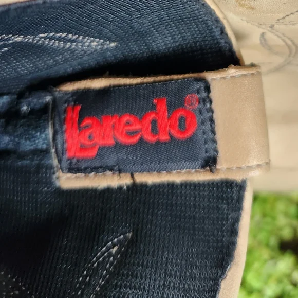 LAREDO 80's Vintage Tan Cream Retro Leather Western Fringe Cowboy Girl Boots 9M - Picture 11 of 16